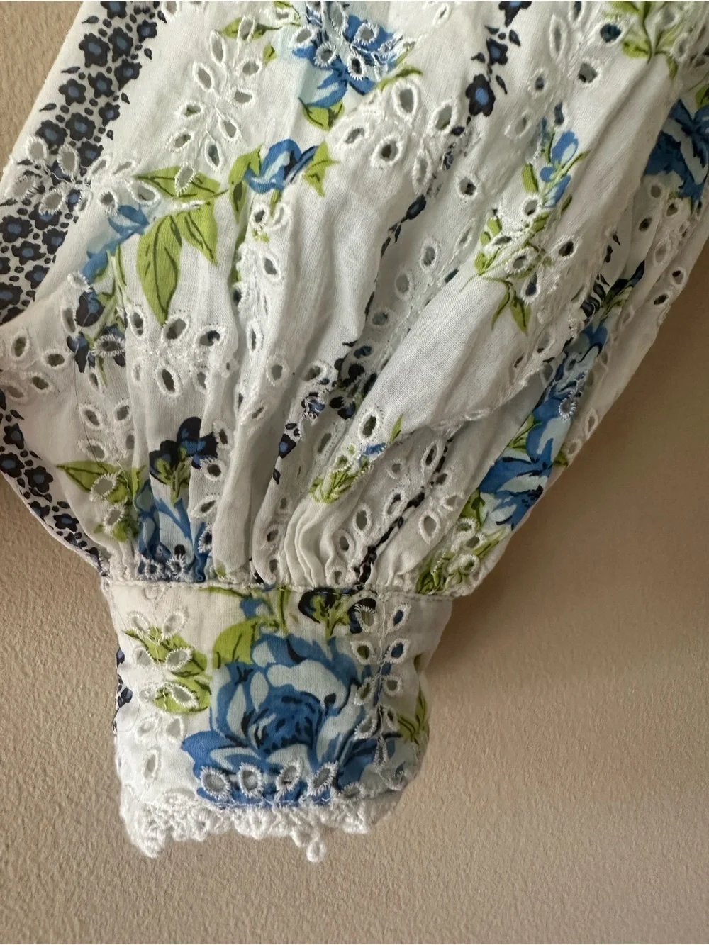 Free People White Blossom Cotton Eyelet Blouse Top, Sz S